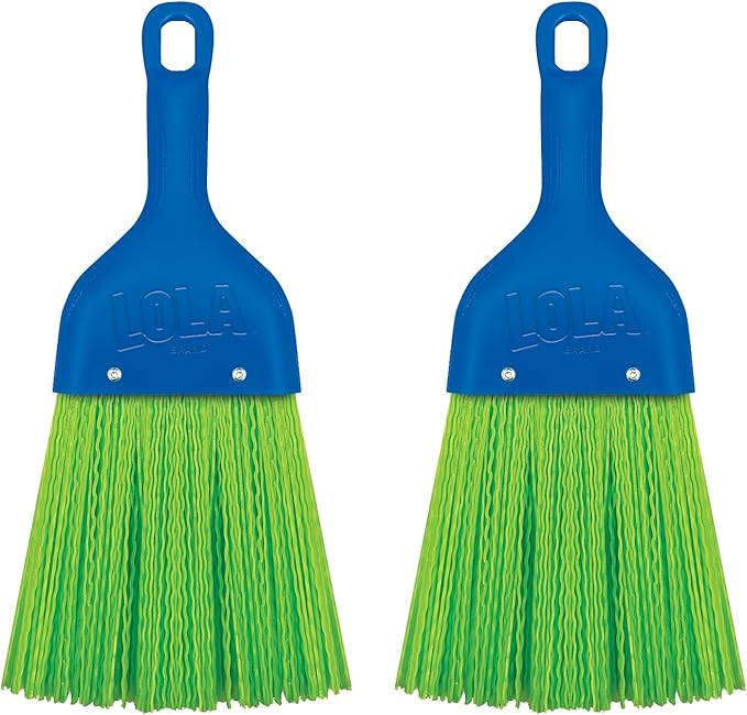 LOLA Heavy Duty Whisk Broom, Hand Brush, 2 Pack Durable Bristles, Whisks Away Dirt & Debris, Compact, Hang Hole for Easy Storage, Indoor/Outdoor