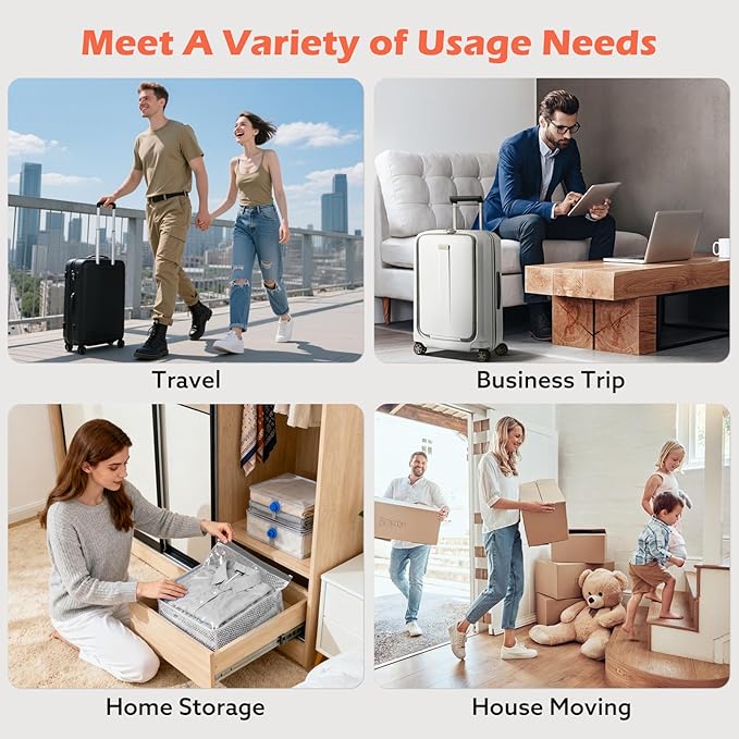 Travel Vacuum Bags with Wireless Charging Air Pump, 12 Pack Vacuum Seal Bags with 3 Sizes for Clothing Travel, Space Saver for Luggage, Business Trip, Home Storage,