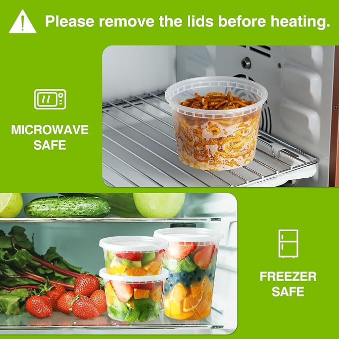 NEEBAKE 60 Set Deli-Containers-with-Lids: [8oz 16oz 32oz] Combo Plastic-Food-Storage-Containers-with-Lids, To-Go-Containers, Meal-Prep-Containers