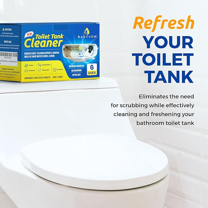 Bastion Toilet Tank Cleaner - 6-Uses. (*Not For Toilet Bowl*) Removes Rust, Mineral Deposits, Hard Water Stains, & Calcium Build Up. Contains 6 X 8oz Single Use Packets