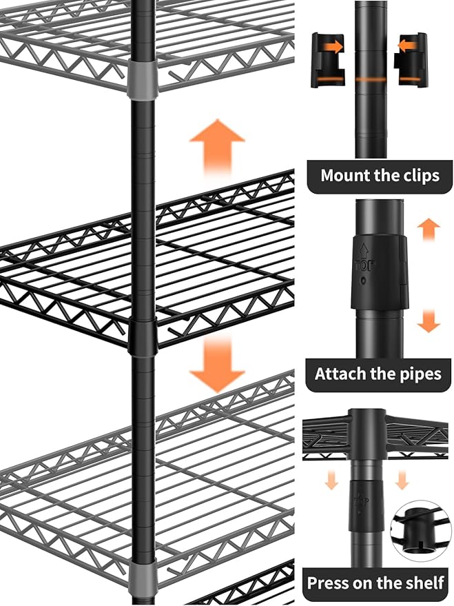 Golpart 6 Tier Adjustable Storage Shelves,Heavy Duty Metal Utility Shelf 1500LBS Capacity Wire Shelving Unit Organizer Rack for Home Kitchen Pantry Room 14" D x 36" W x 72" H Black