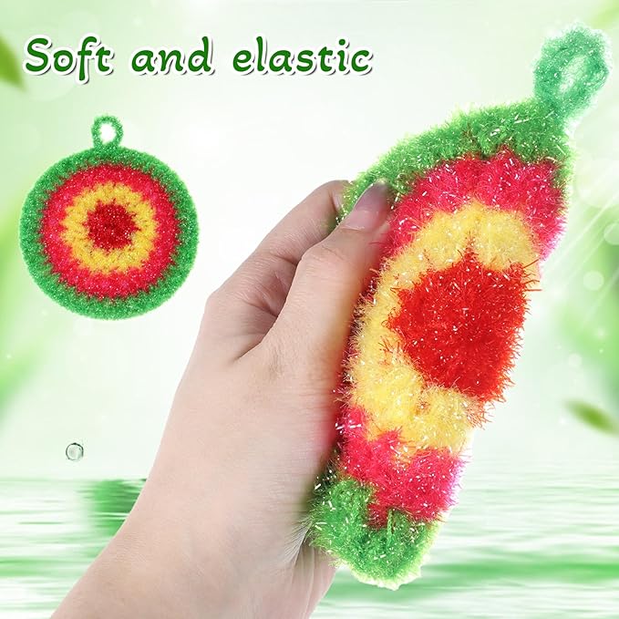 5 Pcs Reusable Dish Cloths 6.3" Dishwashing Towels Set Dish Sponge Cleaning Scrubber Cloth Round Non Scratch Kitchen Cleaning Cloths Hangable Housework Scouring Pad