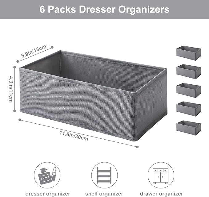 6 Packs Dresser Drawer Organizers for Clothing,Woven-Fabric Baby Clothes Organizer and storage in Bedroom-Closet & Drawer Organization-1 Large Cell