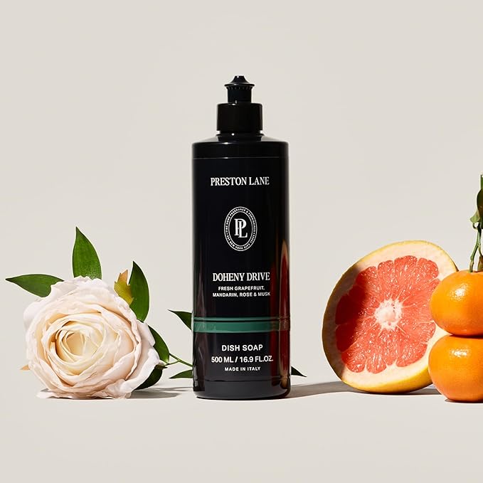 Preston Lane Luxury Dish Soap, Doheny Drive Scent | Plant Powered Formula with Essential Oils | Tough on Grease, Gentle on Hands | Vegan, Cruelty Free, Clean Ingredients