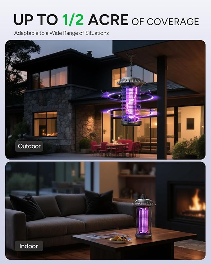 Buzbug LED Bug Zapper Indoor Outdoor, Up to 50,000 Hrs Lifespan Lamps, 6.5ft Power Cord, IPX4 Waterproof, High-Voltage, Mosquito Zapper, Fly Trap Mosquito Trap, Fly Killer Fly Zapper -MO008C