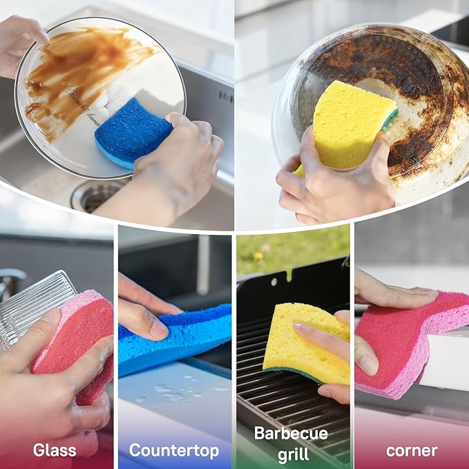 9 Pack 3-in-1 Scrub Sponge Variety Pack, Heavy Duty + Zero Scratch + Delicate Clean Sponges, Multi-Surface Safe Cleaning Tools for Kitchen, Bathroom & Household