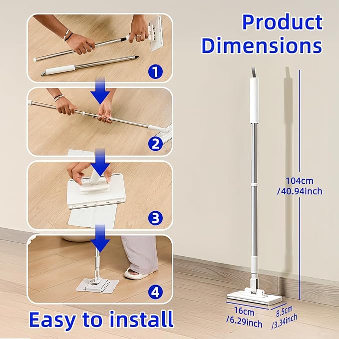 No Wash, Cloth Changing Mini Mop | Automatic Click on Lazy Mops for Kitchen Counter, with Snap-Grip System Multi Surface Floor Cleaning (1 mop + 20 Cloths)
