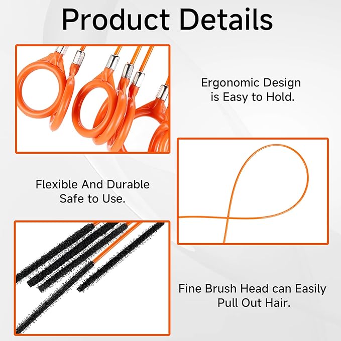 4Pcs 32 Inch Drain Snake Hair Clog Remover Tool Set, Long Flexible Anti-Break Plumbing Snake for Shower, Bathroom Sink, Tub and Pipe Drains, Easy Hair Catcher and Cleaner for Home Use