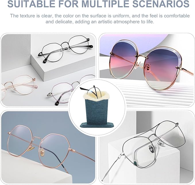 SEWACC Linen Fabric Glasses Holder Stand 2pcs, Plush-Lined Eyewear Organizer Base for Sunglasses and Reading Glasses, Convenient Desktop Storage for Nightstand and Office Use