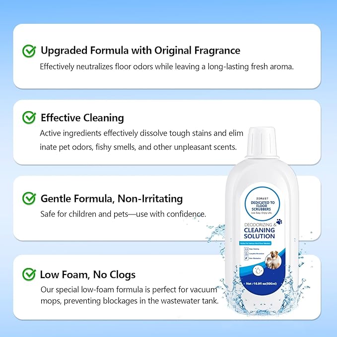 Floor Cleaning Solution, Pet-Friendly Deep Deodorizer, Compatible with Tineco and Robot Vacuum Mops, Deep Cleans Low-Foam Delivers Clog Free