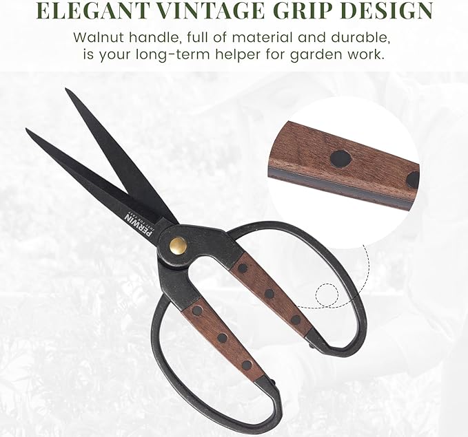 Garden Flower Bonsai Scissors 2 Pcs Walnut Wide Handles Pruning Gardening Scissors Floral Shears for Gardening,Succulent Harvest, and Precision Plant Trimming Care