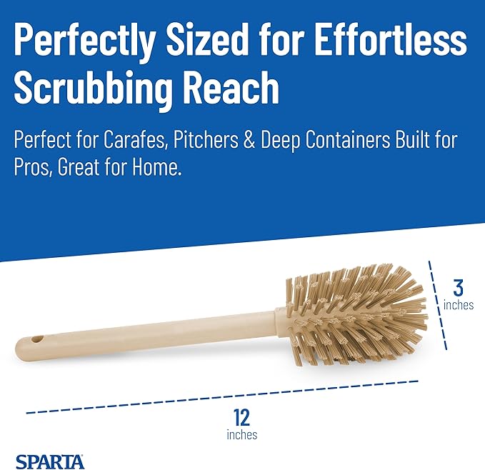 SPARTA Large Water Bottle Brush Ideal for Wide-Mouth Jars, Bottles and Tumblers, Dishwashing Tool with Handle for Home and Commercial Kitchens, Plastic, 12 Inches, Tan, (Pack of 6)