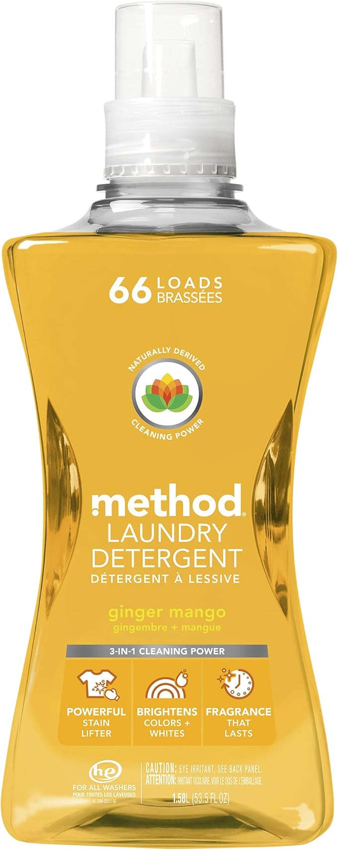 Method Liquid Laundry Detergent, Ginger Mango, 66 Loads Per Bottle, Hypoallergenic + Stain Remover, 53.5 Fl Oz (Pack of 1)