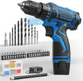 Cordless Drill Set,12V Power Drill Driver 3/8" Keyless Chuck with 92 Acessories, Built-in LED Light, 25+1 Position, Electric Drill for Home DIY Projects（Blue）