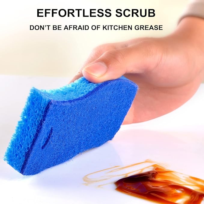 METUUTER 12-Count Scrub Sponges Kitchen Sponge Heavy Duty, Cellulose Sponges with Scouring Pads Dual-Sided for Kitchen and Household Use (S-Multi)