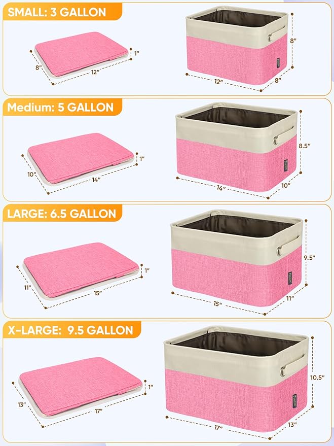 BALEINE 4 Pack Fabric Storage Bins for Shelves, Linen Storage Baskets for Organizing, Decorative Closet Bins for Clothes, Home (Pink, 15''x11''x9.5'')