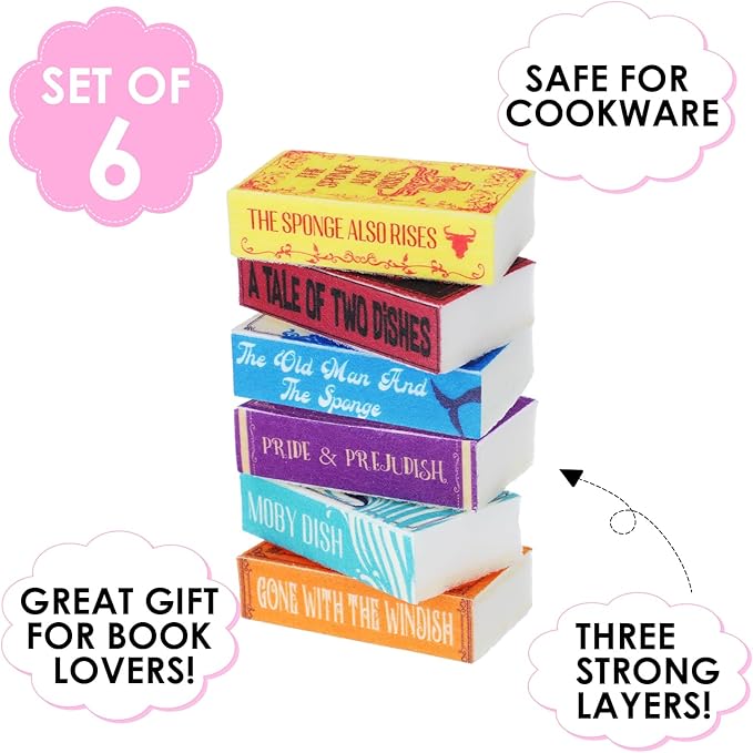 6 Pieces Book Kitchen Sponges Novels Sponges Fun Non-Scratch Scrub for Washing Dishes Pots Pans and Household Cleaning Supplies for Kitchen Dishes Furniture Gifts(Book,6 Pcs)