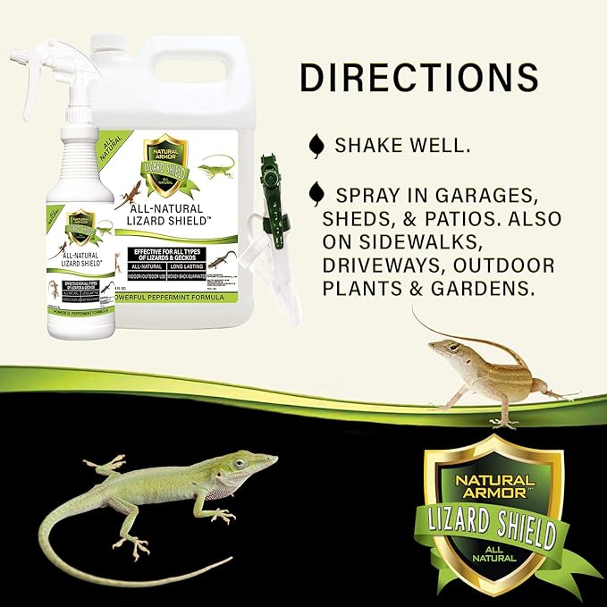 Natural Armor Lizard & Gecko Repellent Spray - Powerful Peppermint Formulation Repels All Types of Lizards & Geckos and Works Better Than Ultrasonic Gimmicks – 128 fl oz - Gallon Ready to Use