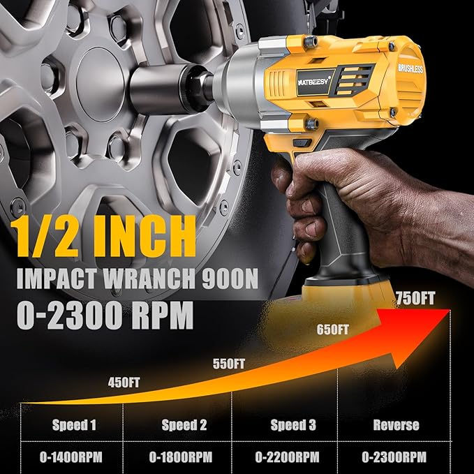 Impact Wrench Compatible with DeWalt 20V Battery: 1/2 Inch Hog Ring Impact Driver - 1000N.m(750ft-lbs) Cordless Impact Gun - Brushless Motor with LED Light And Blet Clip - Tool Only