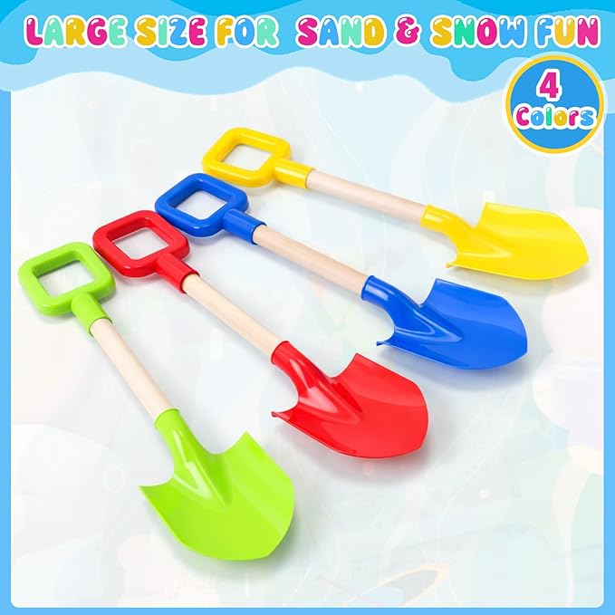Honoson 12 Pack 16 Long Beach Spades Sand Shovels Toys Gardening Tools Sets Sandbox Sturdy Scoop Durable Wood Handle ABS Plastic Spade for Garden Sand Snow Backyard Summer Favors (Bright Color)
