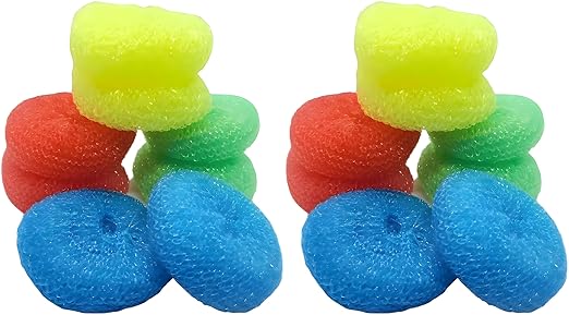 16-Pack Non-Scratch Nylon Scouring Pads – Durable Round Kitchen Scrubbers in 4 Colors – Safe for Non-Stick Cookware – 2.5" Diameter – Multi-Surface Cleaning Pads for Home, Kosher & Commercial Use
