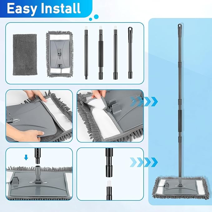 Wall Cleaner Mop with Long Handle, Wall Dust Cleaning Mop for Washing Walls with 2 Microfiber Reusable Pads,Floor Dry Wet Dust Mops for Wall Washer, Floor,Ceiling Cleaner