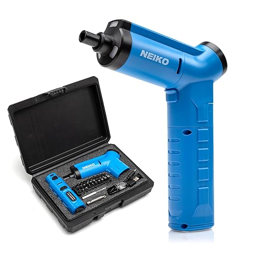 NEIKO 10580A Electric Screwdriver, 34pc Rechargeable Cordless Screwdriver Set, 1/4” Hex Shank 3.6V Lithium Ion Power Screwdriver, 3 LED Lights, USB C Charger Included, Mini Screw Driver