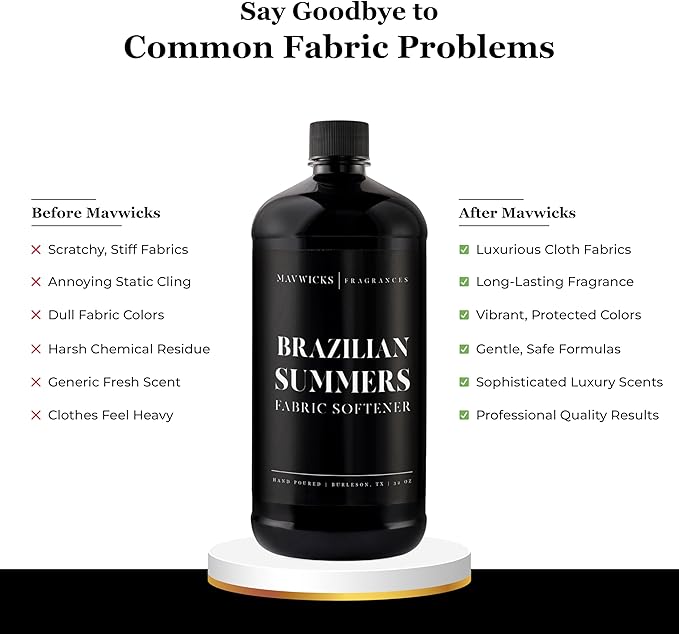Mavwicks Fragrances - Luxury Scented Liquid Fabric Softener (Brazilian Summers) 32 Oz – Crafted with Clean Ingredients – Reduces Static, and Softens Clothes – Safe for All Fabrics and Skin