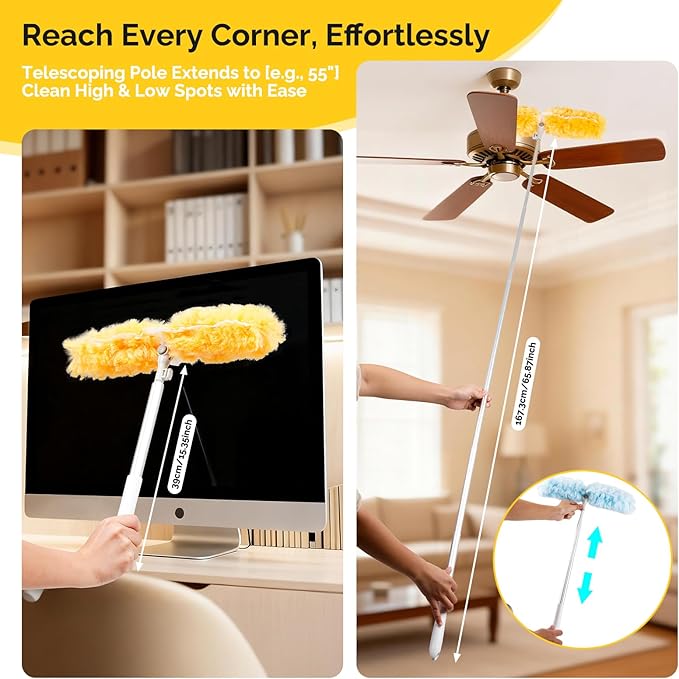 AIDELY 6 FT Extendable Duster Handle with 20 Pcs Refills, Heavy Duty Starter Kit Compatible with Swiffer, Disposable Microfiber Dusting Pads for Ceiling, Fan, Window & Hard to Reach Areas Cleaning