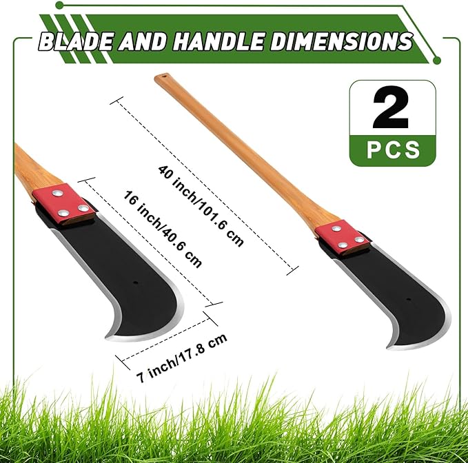 2 Pcs Bush Axe Ditch Bank Blade with Wood Handle Bushcraft Axe Branch Garden Tool 16-inch Head with 40-inch Handle for Garden Yard