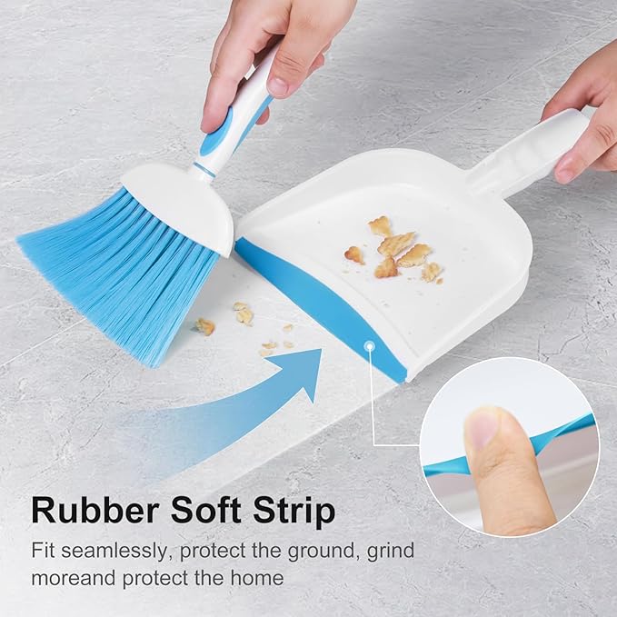 NACENA Small Dust Pan and Brush Set, Mini Broom and Dustpan Set Small Hand Broom and Brush Combo Dust Pan for Home Cleaning Drawers Desktop Sofas and Outdoor, Dark & Blue