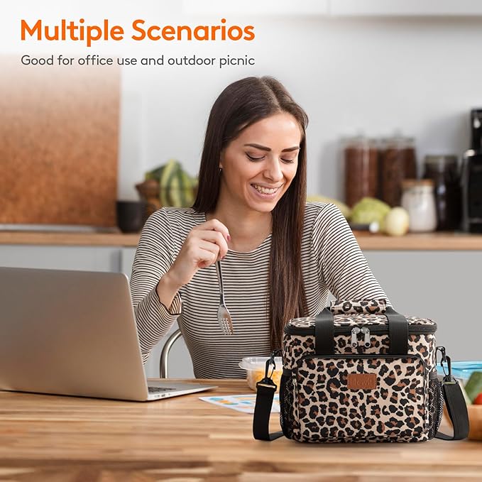 Lifewit Medium Lunch Bag, Insulated Lunch Box, Soft Cooler Cooling Tote for Adult Men Women, Leopard 12-Can (9L)