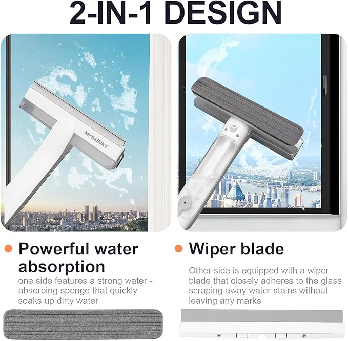 Squeegee Window Cleaner 2 in 1 Window Cleaning Tool Kit with Sewage Recycling Function, Window Washing Equipment for Indoor/Outdoor Window and Car Glass