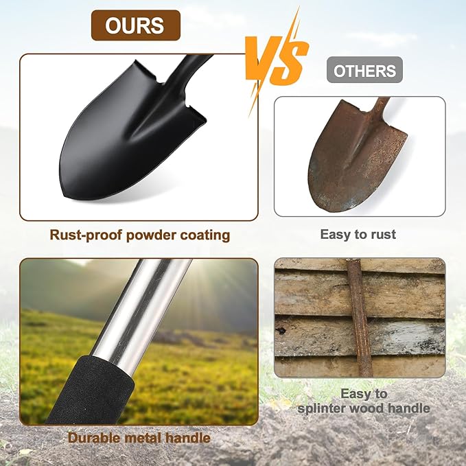 Shovel for Digging, 31" Compact Garden Shovel with D-Grip, Small Metal Spade Shovel for Gardening Camping, Kids Sand Beach Mini Spade, Portable