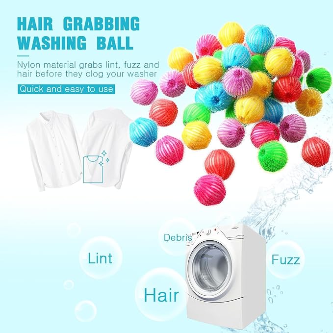 Blulu 48 Pieces Pet Hair Remover for Laundry Dryer Balls Reusable Washing Machine Hair Catcher Pet Dog Cat Catcher Lint Remover (Rainbow Color)