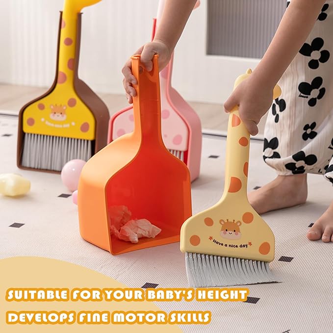 Mini Broom and Dustpan Set Cartoon Small Broom with Dustpan Combo Set Cute Cleaning Kit for Home Office Floor (Pink)