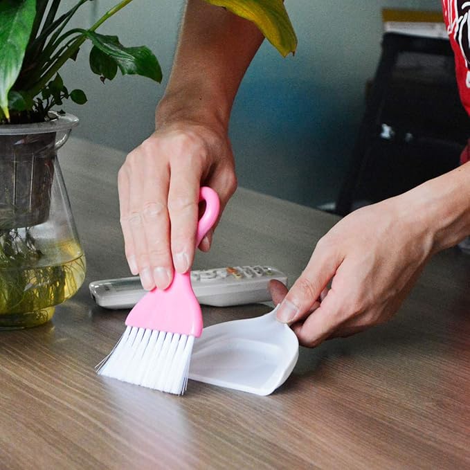 Saim Mini Dustpan and Brush Set, Kids Hand Broom and Dust Pan for Cleaning Table Countertop Keyboard Pets Hair and Small Messes Colour Random, Set of 4