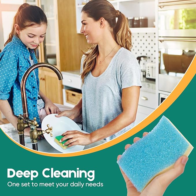 Scrub Sponge, 4 Pack Dual-Sided Temperature-Responsive Scrubber - Non-Scratch - Multipurpose Dish Sponges for Kitchens, Bathrooms, and Outdoor Use - S Shape
