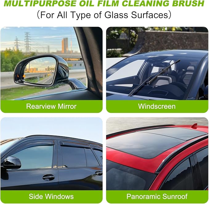 Oil-Free Car Glass Brushes, Upgrade 2.0 Clear Vision Glass Cleaner, Oil Film Cleaning Brush for Automotive Windows, Clearvision Cars Windshield Cleaner Tool (1set) (1, Green)