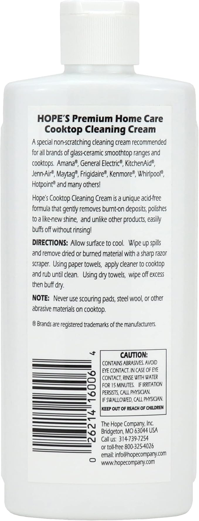 HOPE'S Cooktop Cleaning Cream, Fast Acting, No-Rinse Cooktop Cleaner for Glass Top Stoves, Polishes and Removes Burnt-on Stains Easily on Glass Ceramic Cooktops, 8 Fl Oz, Pack of 12