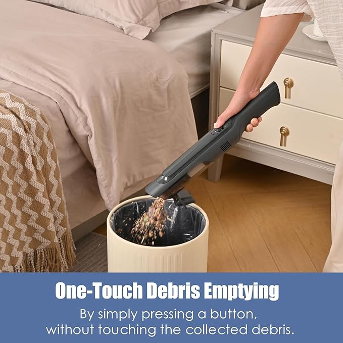 Handheld Vacuum Cordless, Lightweight 1.4lb with Powerful Suction, Charging Dock, Single Touch Empty and Detachable Dust Cup, Portable Mini Car Vac for Home Pet Car (Light Black)