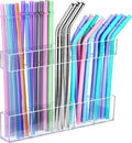 9.5" Large Acrylic Straw Holder for Cabinet Door – Kitchen Cabinets Straws Organizer, Reusable Tumbler, Small Kitchens Accessories Storage Container (Transparent)