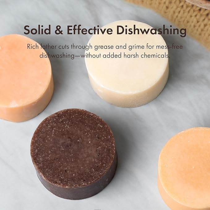 Handmade Natural Solid Dish Soap Bar, 4PCS in Korean Traditional Design GIft Box, Solid dish washing bar, Paprika, Oatmeal, Coffee, Pumpkin, Natural ingedients, Vegan Dishwashing Block