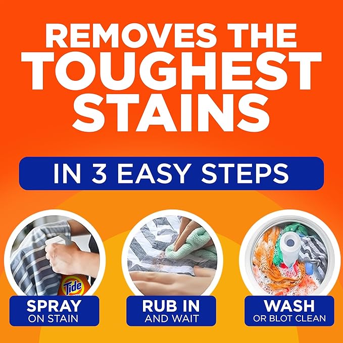 Tide Laundry Stain Remover Spray with Oxi | Stain Remover for Clothes, Carpet, Upholstery, Pet Bedding | Stain Treater Spray for Tough Stains from Wine, Coffee, Grease | 22 Fl Oz (Pack of 2) & 3 Fl Oz