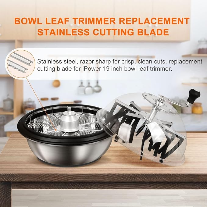 iPower 19inch Trimmer Leaf Bowl Blades Twisted Spin Cut, Sharp Stainless Steel, Include 2 Serrated 2 Straight