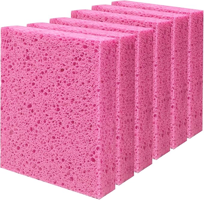 Cellulose Sponges, Large Size 4" x 6" x 1" - Heavy Duty Scrub Kitchen Sponge, Clean Tough Messes Without Scratching Kitchen Cleaning Pads, Pop Up Eco DIY (6 Pack), Pink