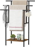HOOBRO 39.4" Tall Freestanding Towel Rack for Bathroom, 3 Tier Stepped Blanket Rack with Shelf, Oversized Bath Towels Drying and Display Rack, Black and Rustic Brown BF50LB01