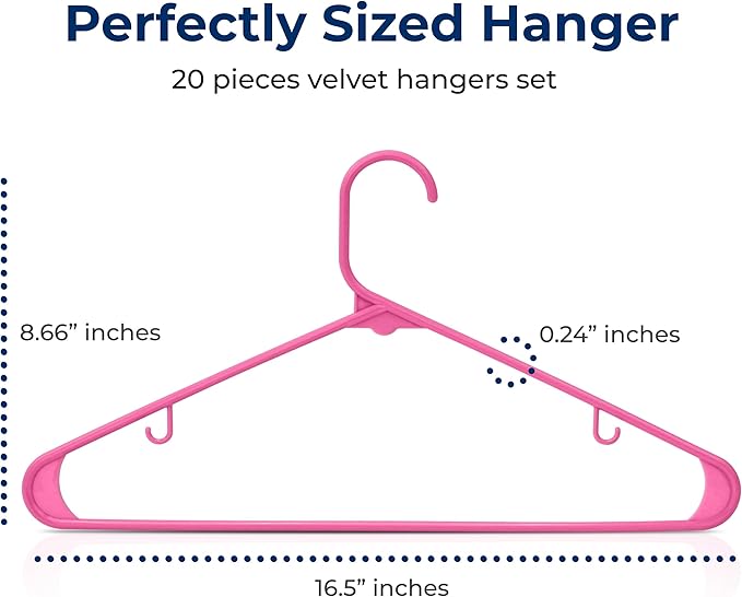 SereneLife Premium 20 Pack Plastic Hangers, Lightweight, Durable, Space Saving Clothes Organizers, Suitable for Shirts, Sweaters, Hoodies, Dresses, Kids Clothes, Good for Home Organization (Pink)