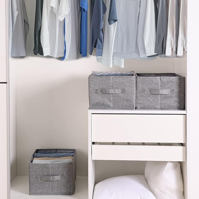 Fixwal 4pcs Wardrobe Clothes Organizer Foldable Jean Organizer for Drawer Washable Compartment Closet Organizers and Storage Bins for Clothes Jeans Pants Sweaters 5 Grids Gray