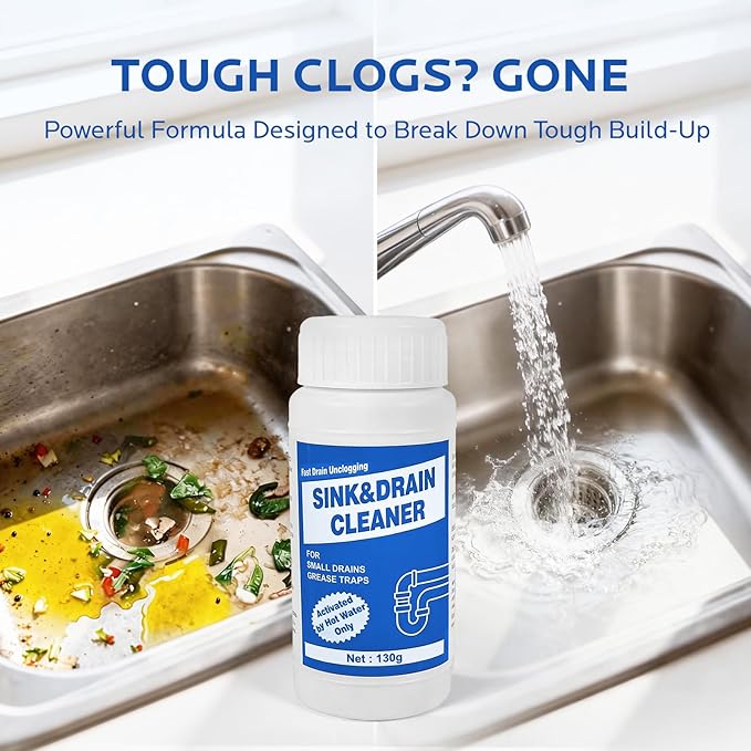 Sink and Drain Cleaner Powder: All-Purpose Pipe Opener for Kitchen Bathroom Pipes and Floor Drains – Reliable Drain Clog Remover for Home Plumbing Maintenance（4 pack）